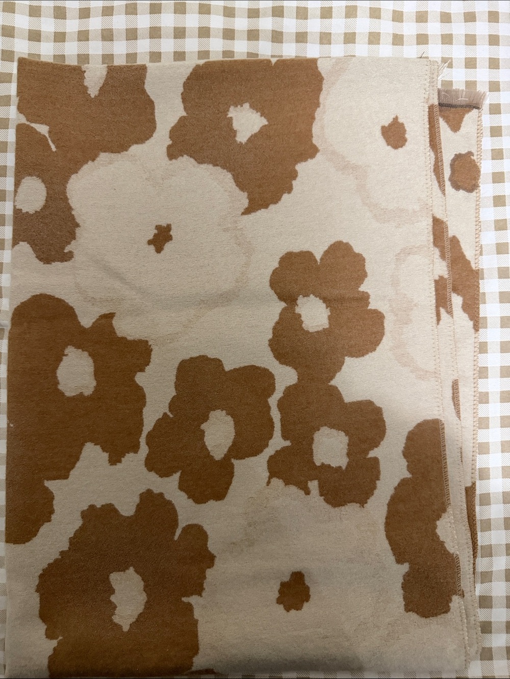 Floral Pattern Tan and Cream Blanket Throw